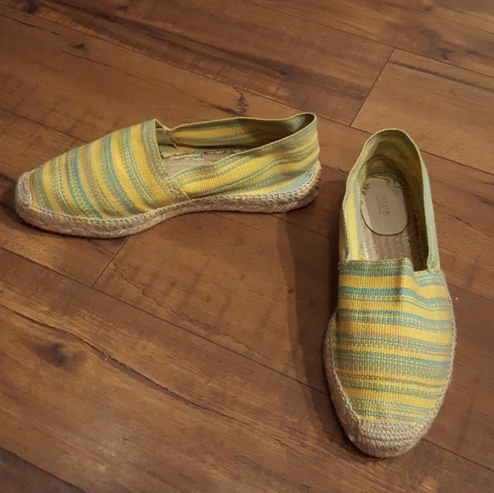 BLUE by Saks Fifth Avenue‎ Yellow Blue Striped Frenchie Espadrilles